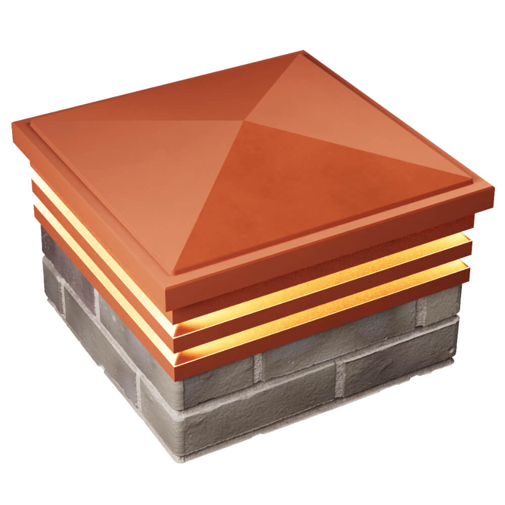 Колпак Zking Бона ХайТек Красный на столб 1.5х1.5 кирпича (385х385мм) с подсветкой в Гурьевске фото