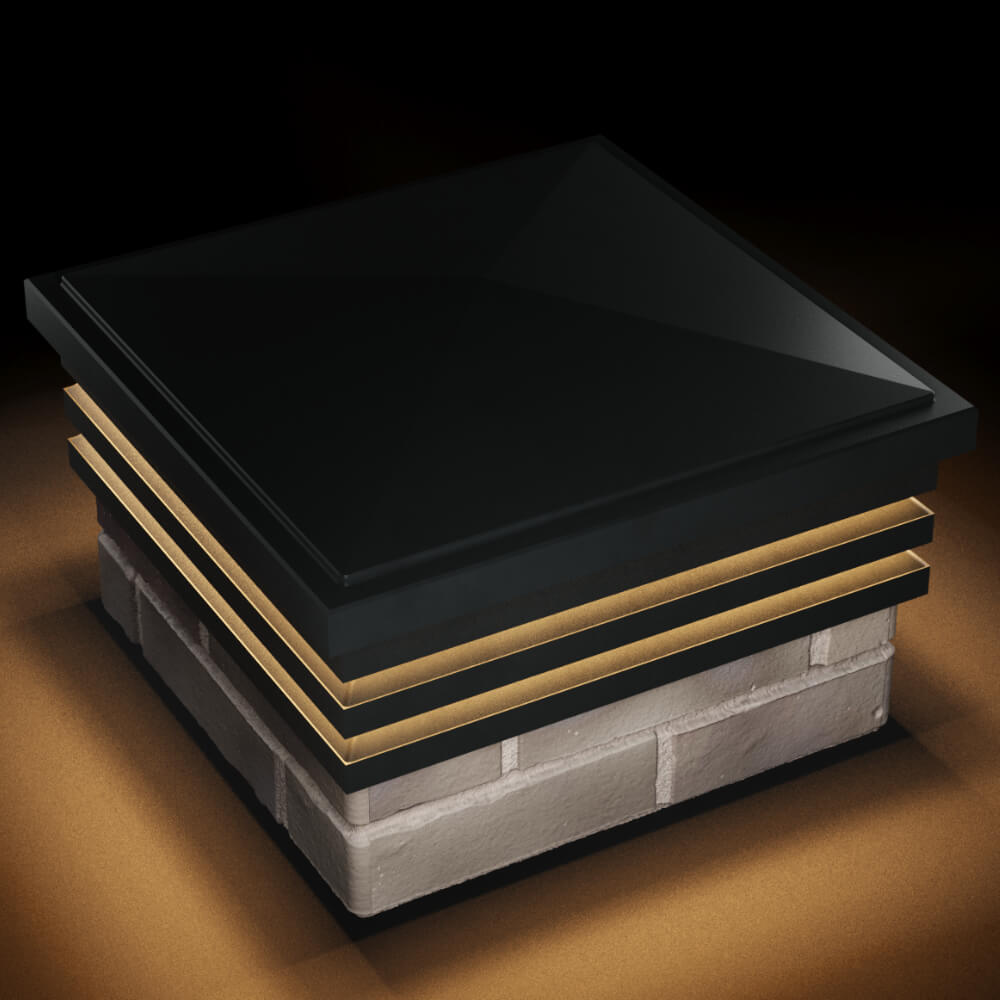 Колпак Zking Бона ХайТек Черный на столб 1.5х1.5 кирпича (385х385мм) с подсветкой в Гурьевске фото