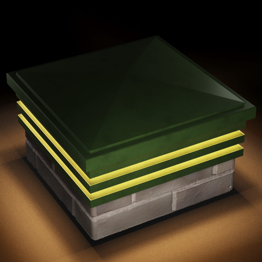 Колпак Zking Бона ХайТек Зеленый на столб 1.5х1.5 кирпича (385х385мм) с подсветкой в Гурьевске фото