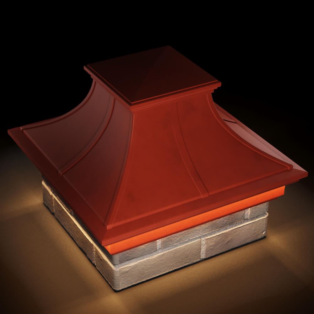 Колпак Zking Монблан Премиум Красный на столб 1.5х1.5 кирпича (385х385мм) с подсветкой в Гурьевске фото