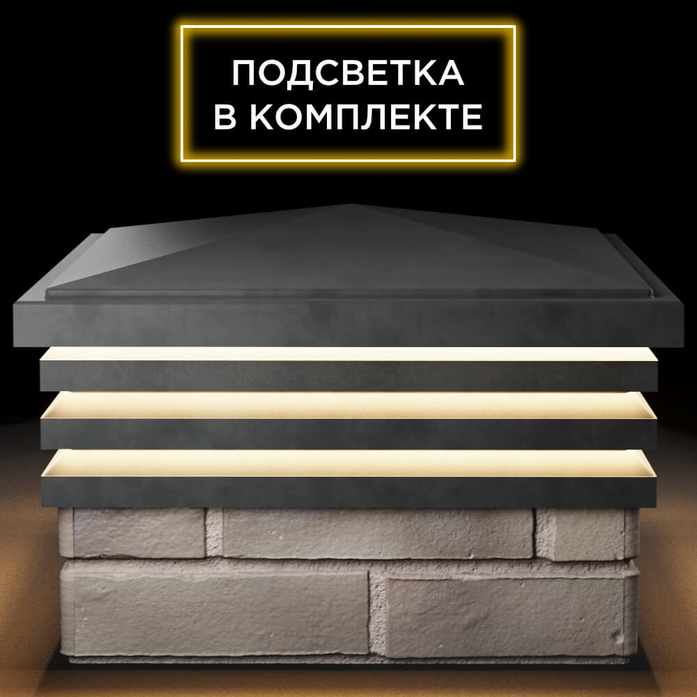 Колпак Zking Бона ХайТек Серый на столб 1.5х1.5 кирпича (385х385мм) с подсветкой Гурьевск фото