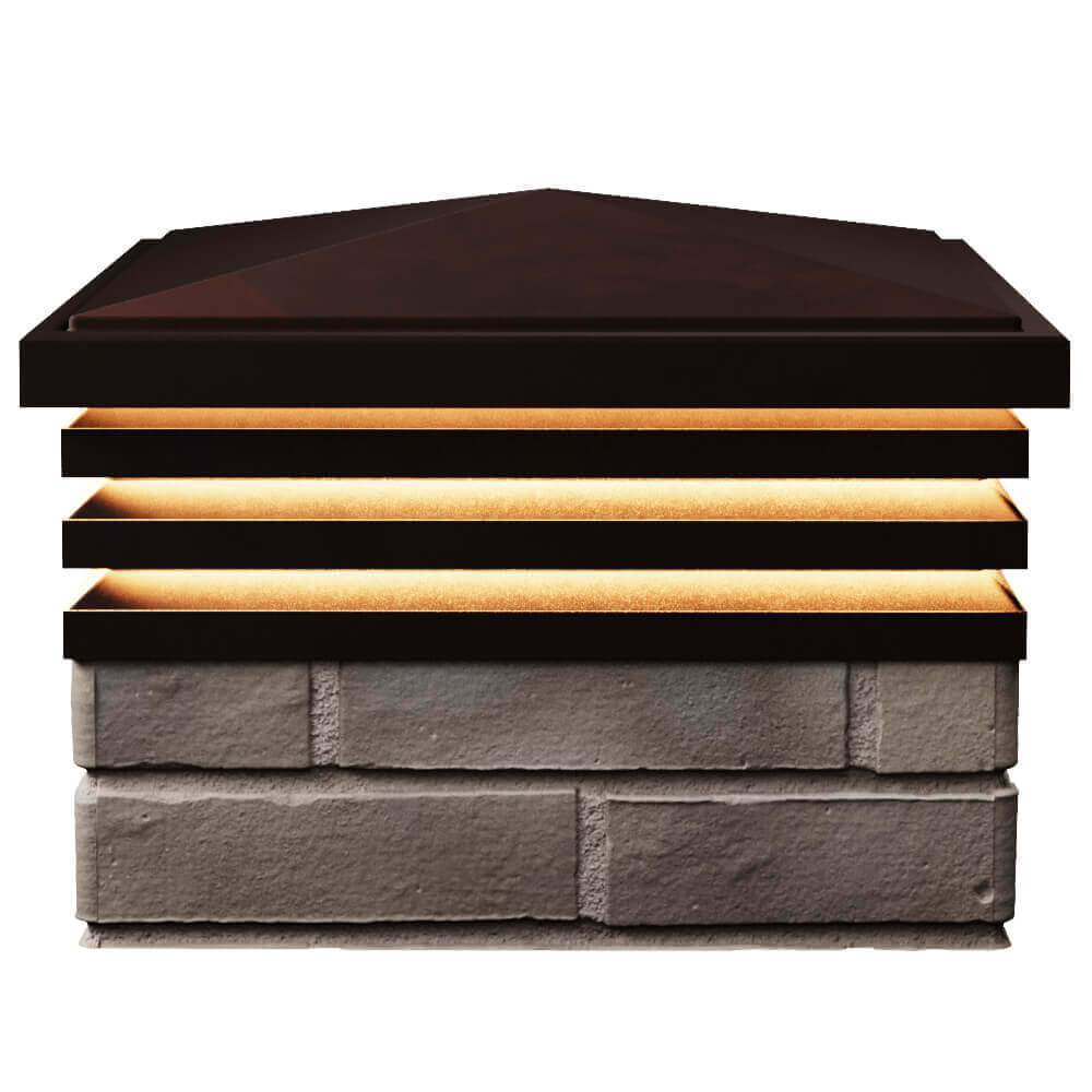 Колпак Zking Бона ХайТек Коричневый на столб 1.5х1.5 кирпича (385х385мм) с подсветкой в Гурьевске фото